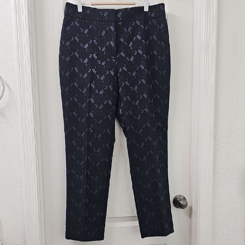 Anne Klein Navy Patterned Brocade Dress Pants